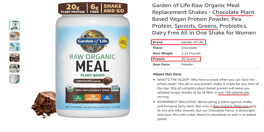 1. Meal Replacement Protein Powder . Garden of Life Raw Organic Meal Replacement Shakes