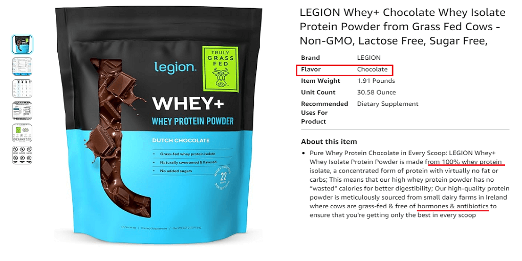 LEGION Whey+ Chocolate Whey Isolate Protein Powder from Grass Fed Cows