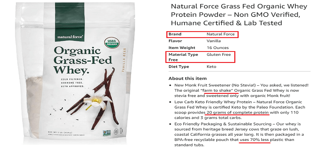 2. Natural Force Grass Fed Organic Whey Protein Powder