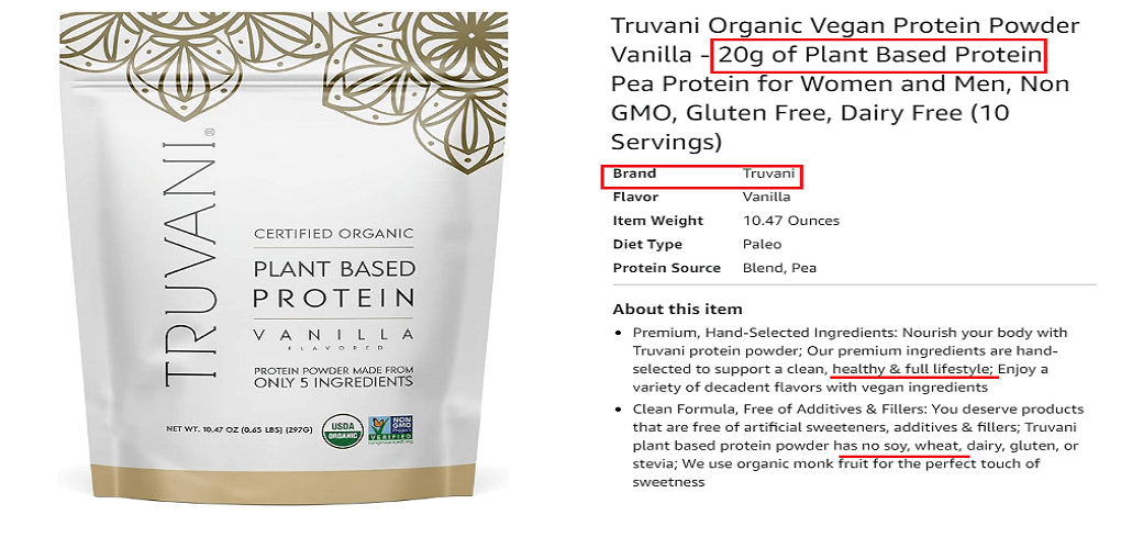 2. Truvani Organic Vegan Protein Powder Vanilla