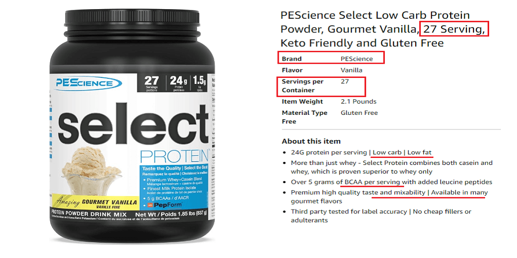 3. PEScience Select Low Carb Protein Powder, Gourmet Vanilla, 27 Serving, Keto Friendly and Gluten Free