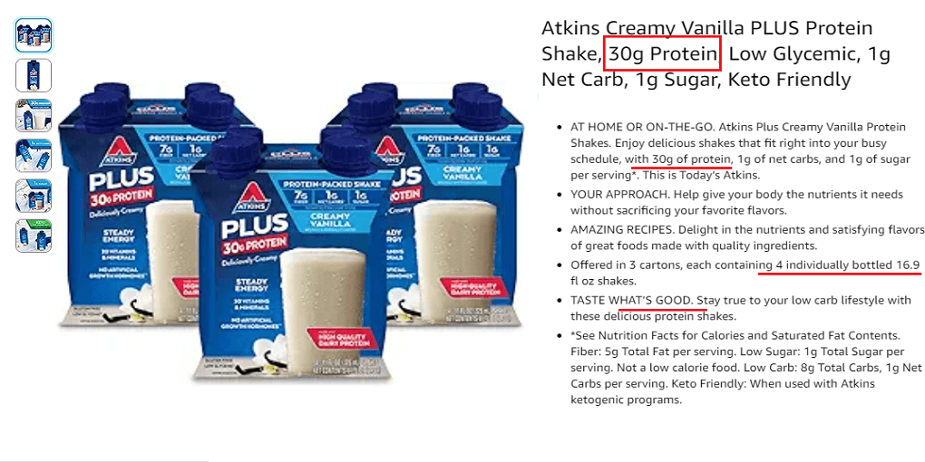 Atkins Creamy Vanilla PLUS Protein Shake, 30g Protein